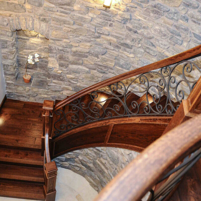 Beautiful, ornate wooden staircase railing